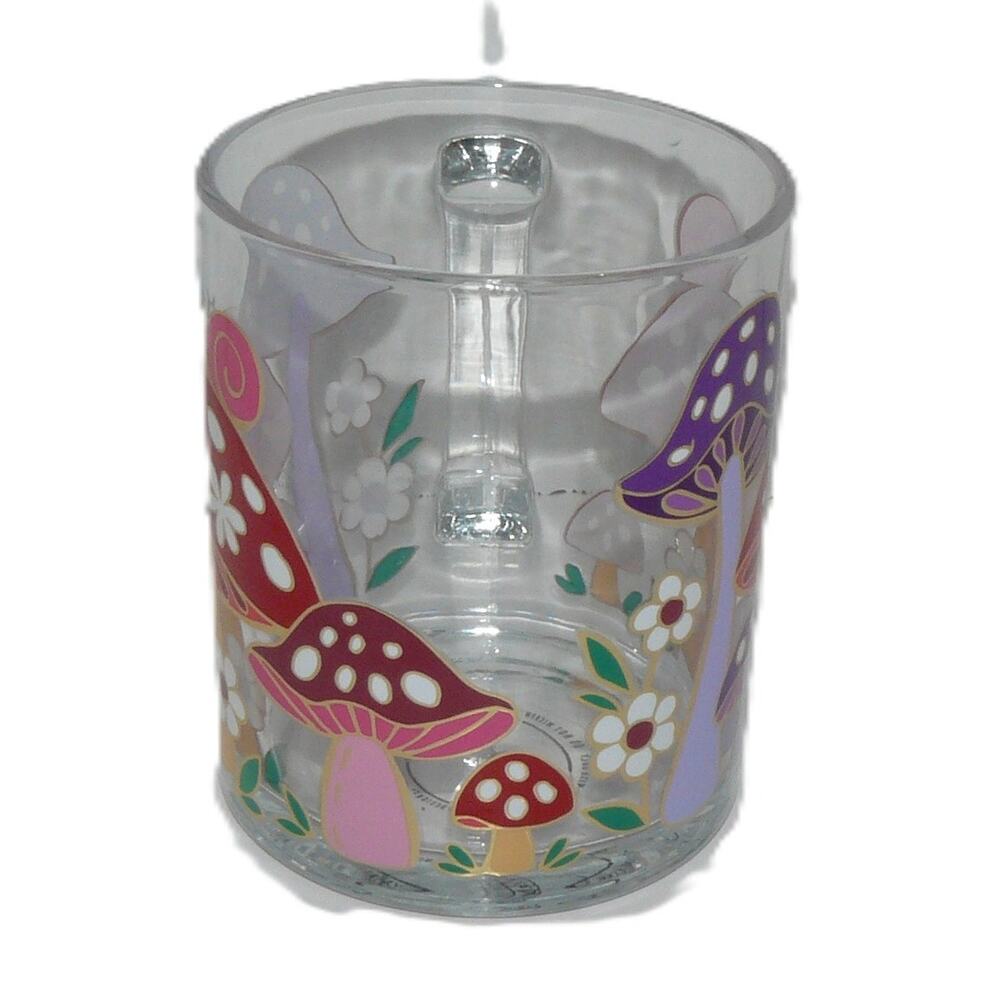Whimsical Mushroom Clear Glass Mug Cup MCM Retro Nostalgia Sheffield Home - Picture 3 of 5